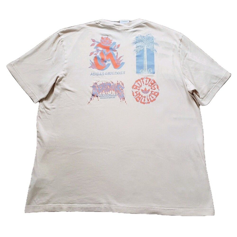 Adidas Originals Holiday Resort Size XL Relaxed Mens Cream Double Side T-Shirt